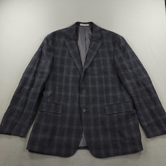 Joseph Abboud Jacket Mens 42R Gray Windowpane Plaid 100% Linen Blazer Sport Coat - Picture 2 of 15